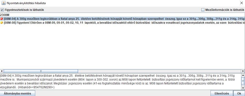 Havi bevallás 2308 1.0 nyomtatvány hibakódja
